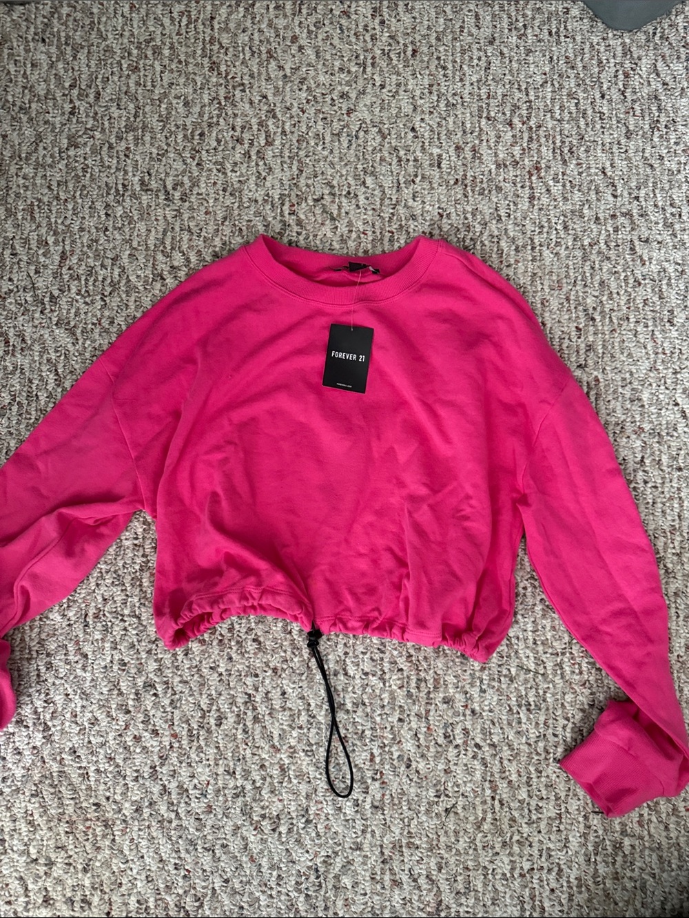 Forever 21 Pink Cropped Drawstring Sweatshirt